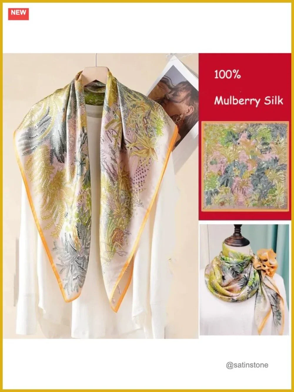 100% Mulberry Silk Square Scarf - 35